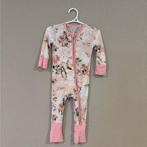 Posh Peanut Pink Floral Zip Front Footed One-Piece